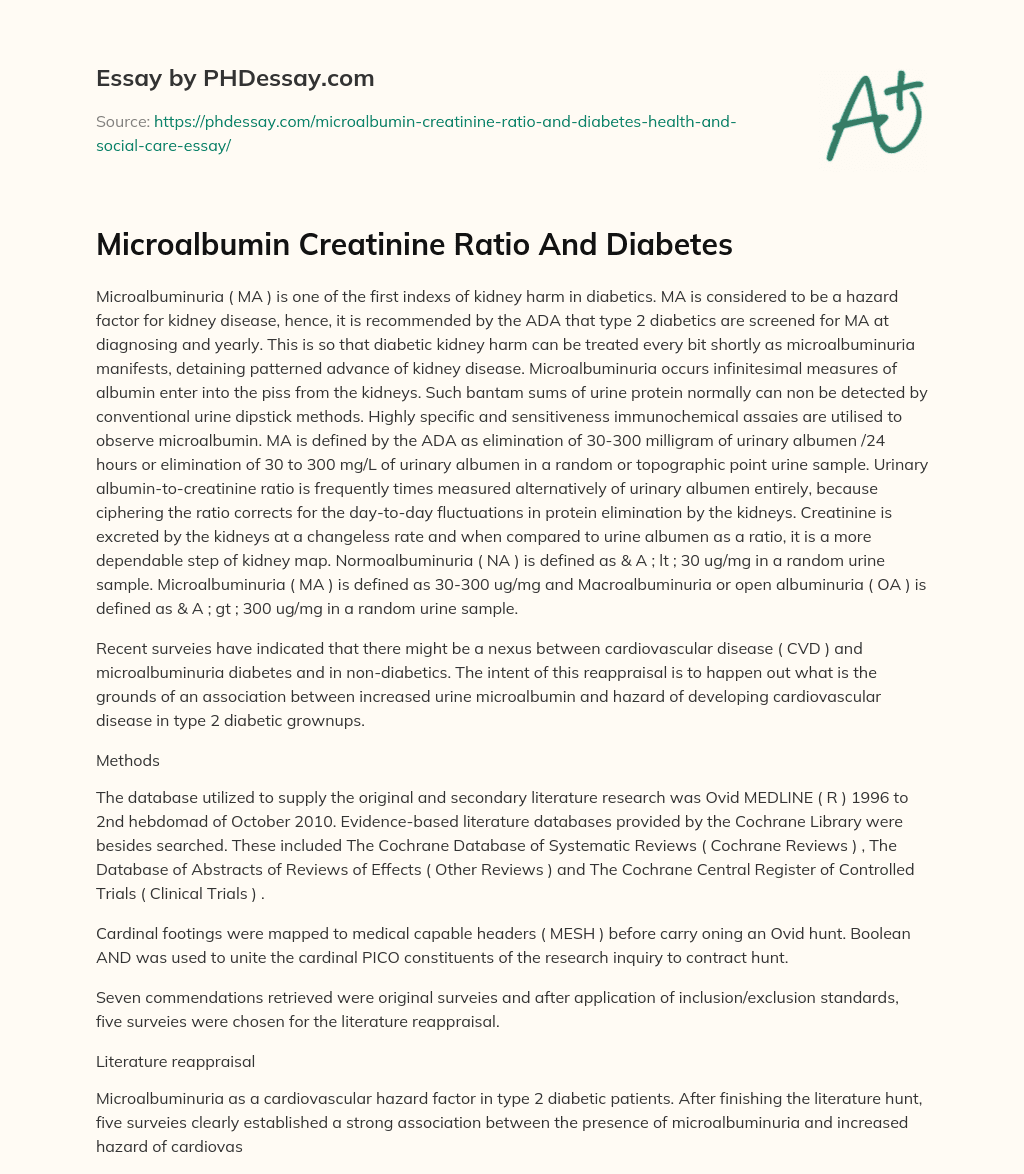 Microalbumin Creatinine Ratio And Diabetes