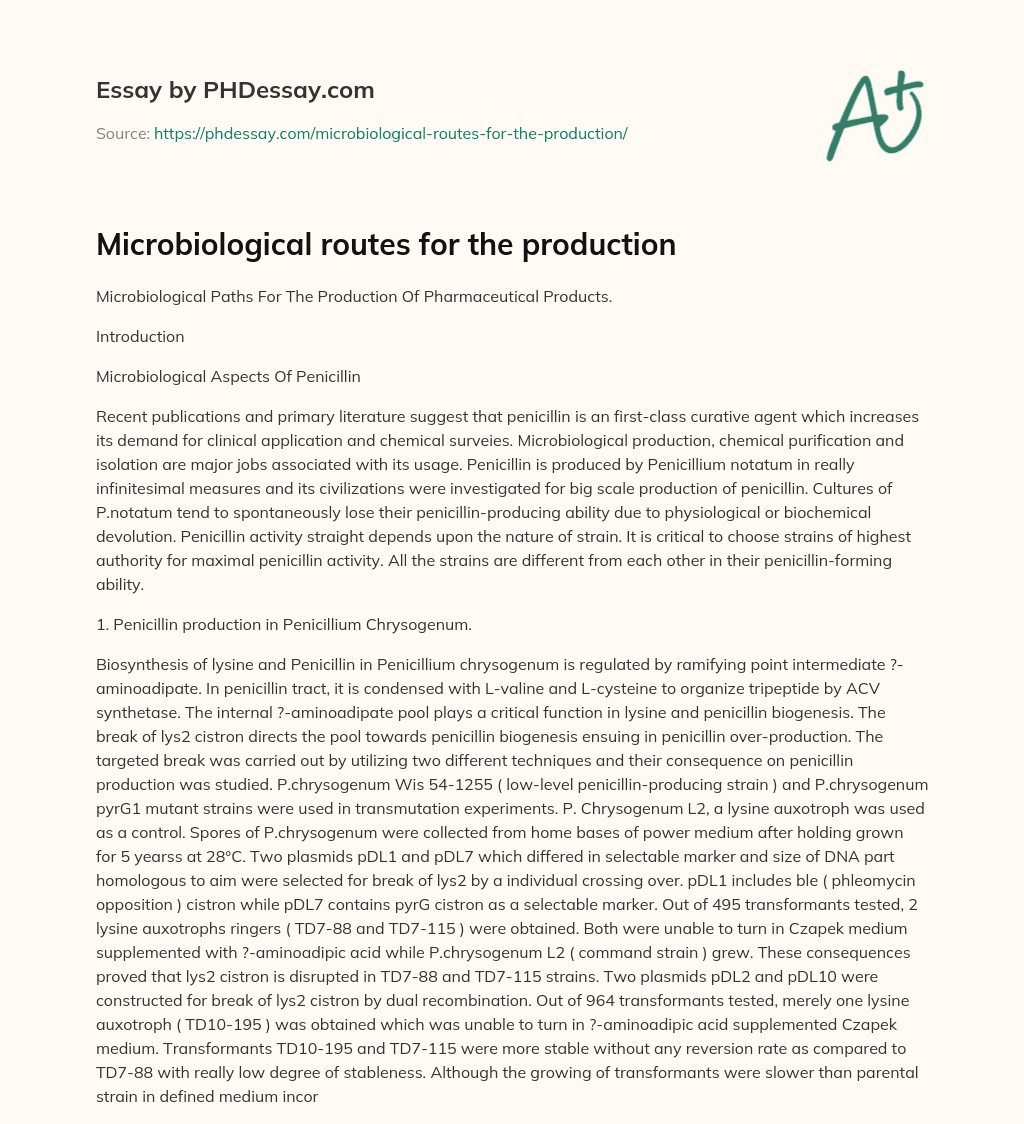 Microbiological routes for the production essay
