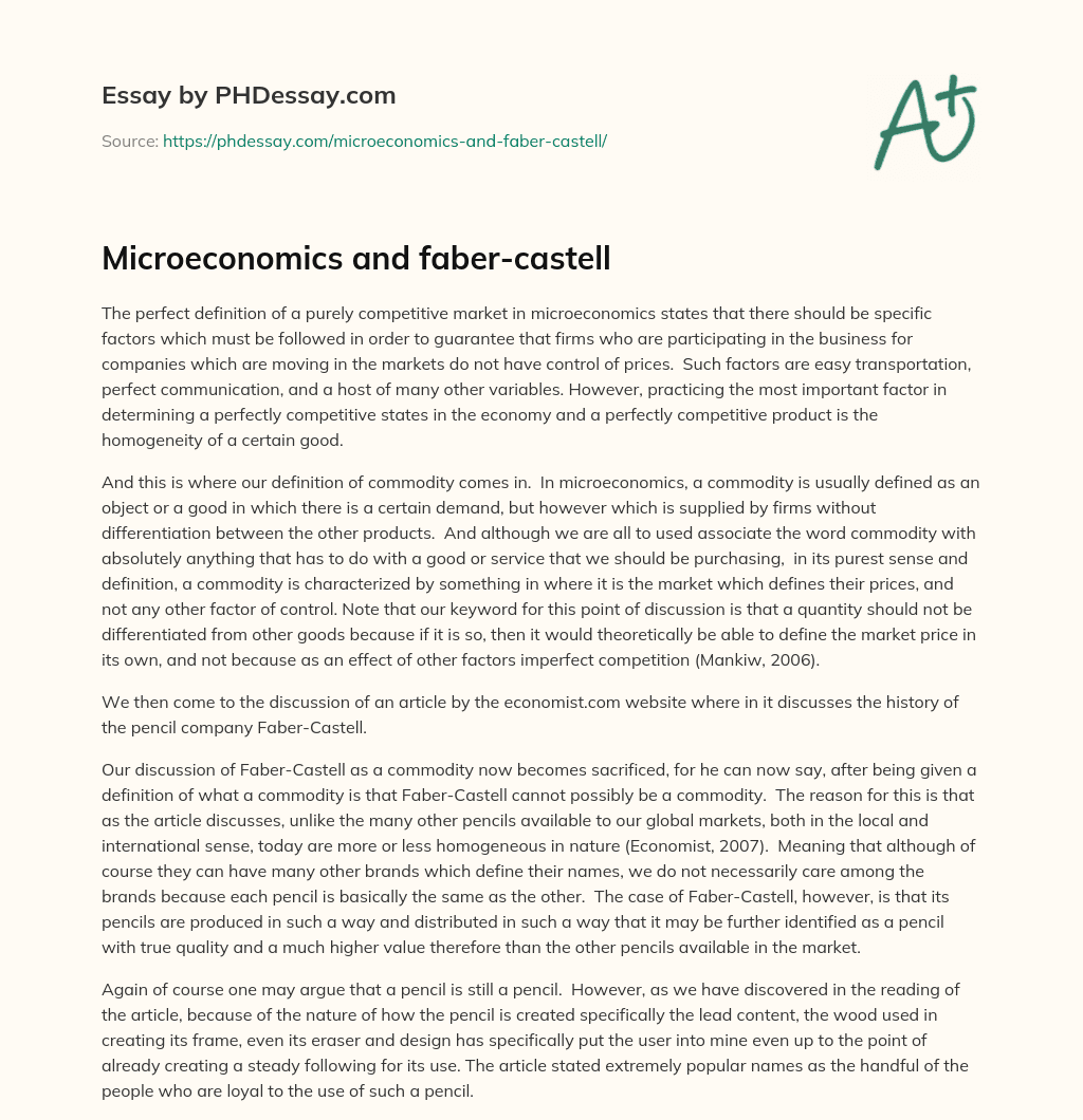 Microeconomics and faber-castell essay