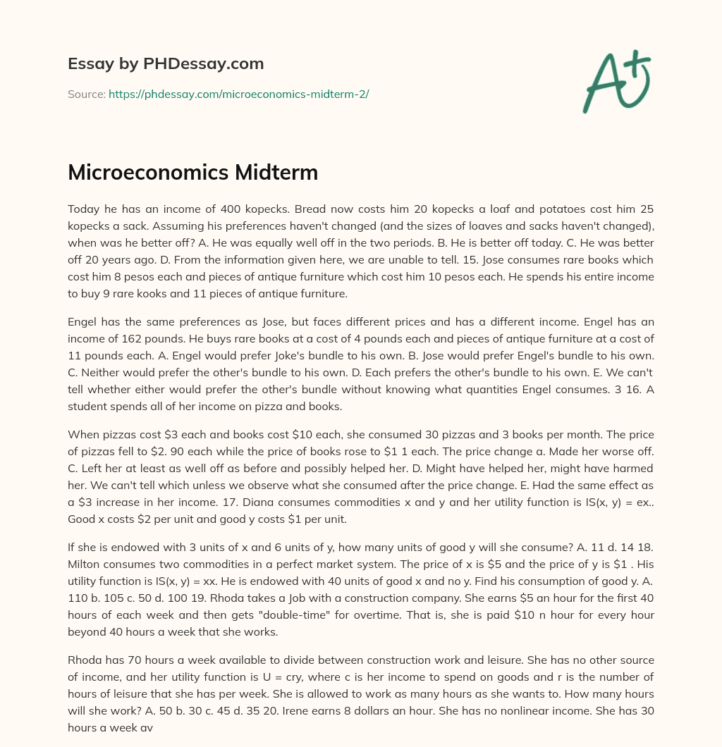Microeconomics Midterm essay