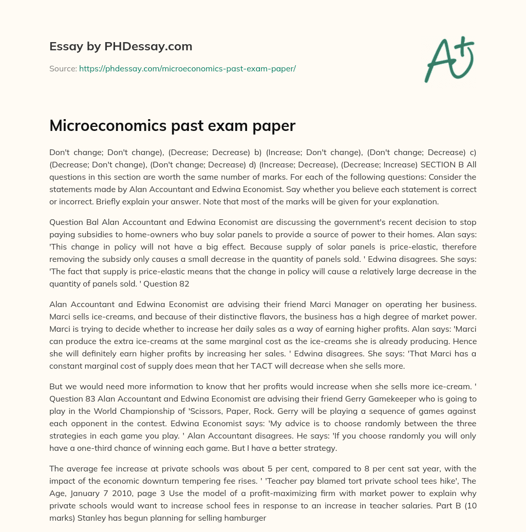 Microeconomics past exam paper essay