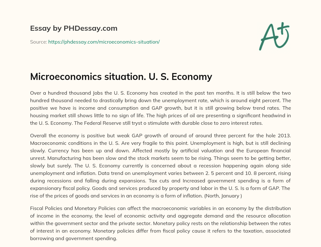 Microeconomics situation. U. S. Economy essay