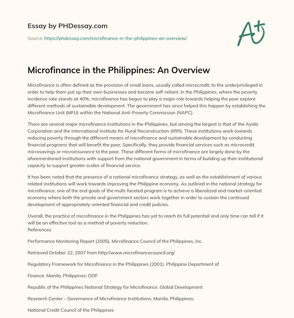 Microfinance in the Philippines: An Overview essay