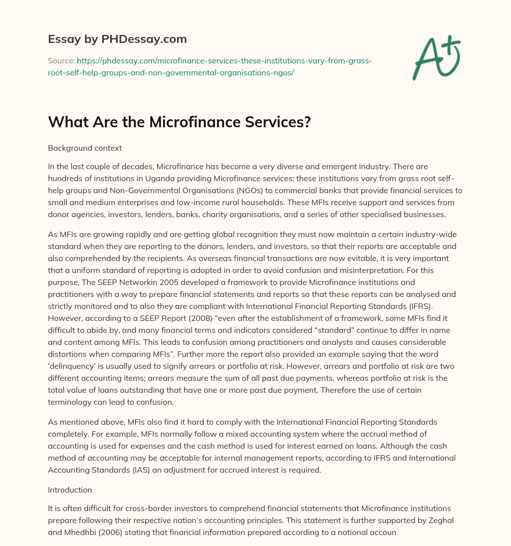 What Are the Microfinance Services? essay