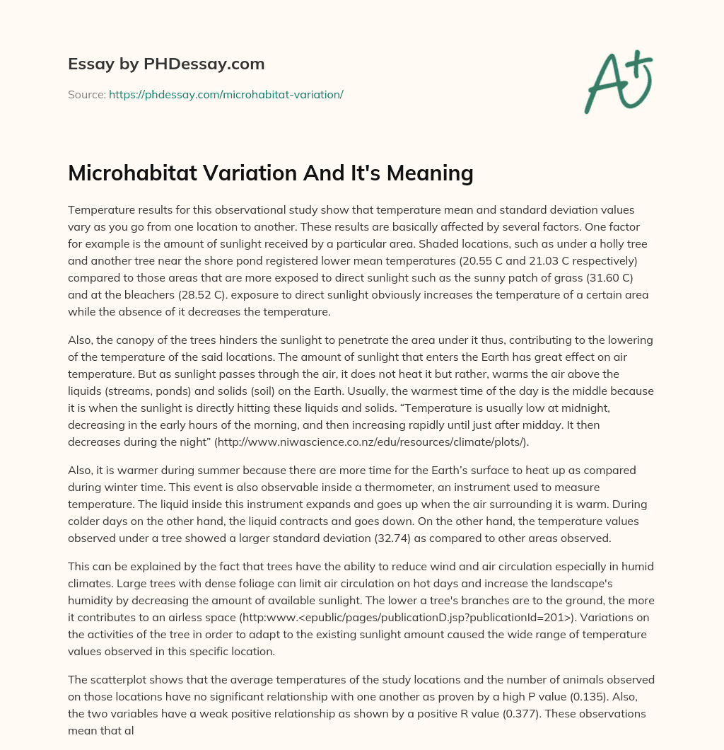 Microhabitat Variation And It’s Meaning essay