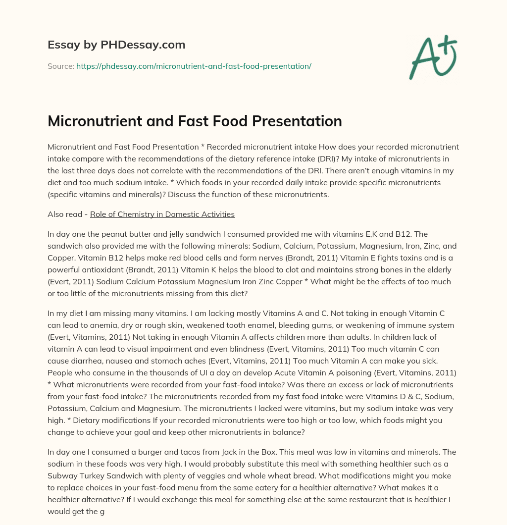 Micronutrient and Fast Food Presentation essay