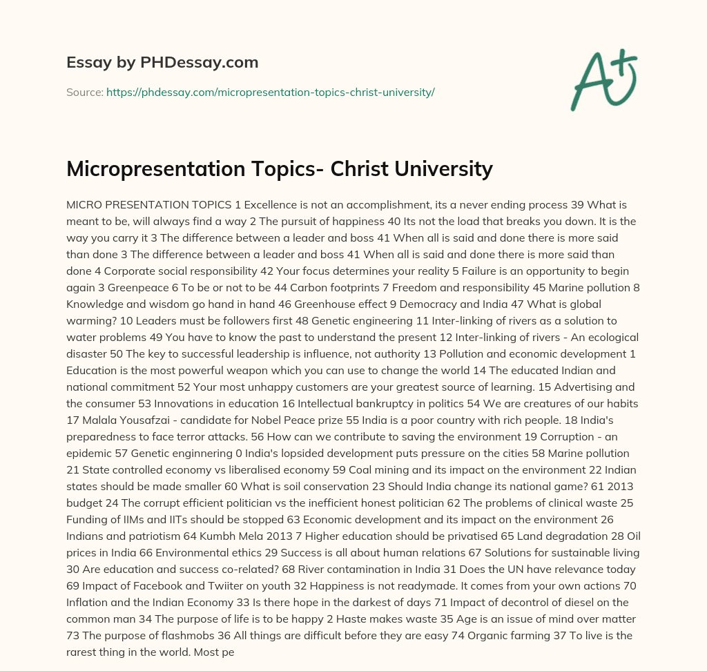 Micropresentation Topics- Christ University essay