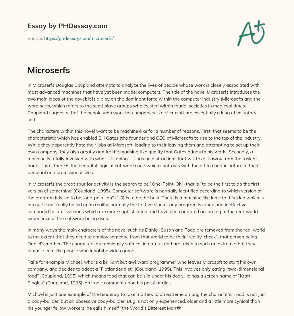 The Machine-Like Mentality of Microsoft Workers in Microserfs essay