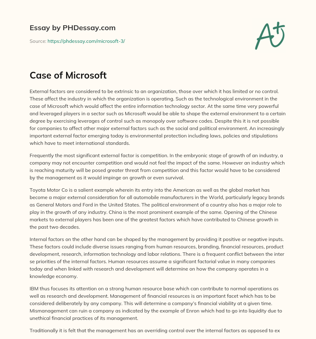 Case of Microsoft essay