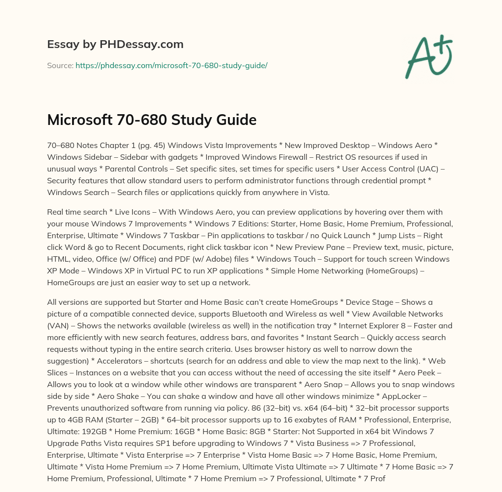 Microsoft 70-680 Study Guide essay