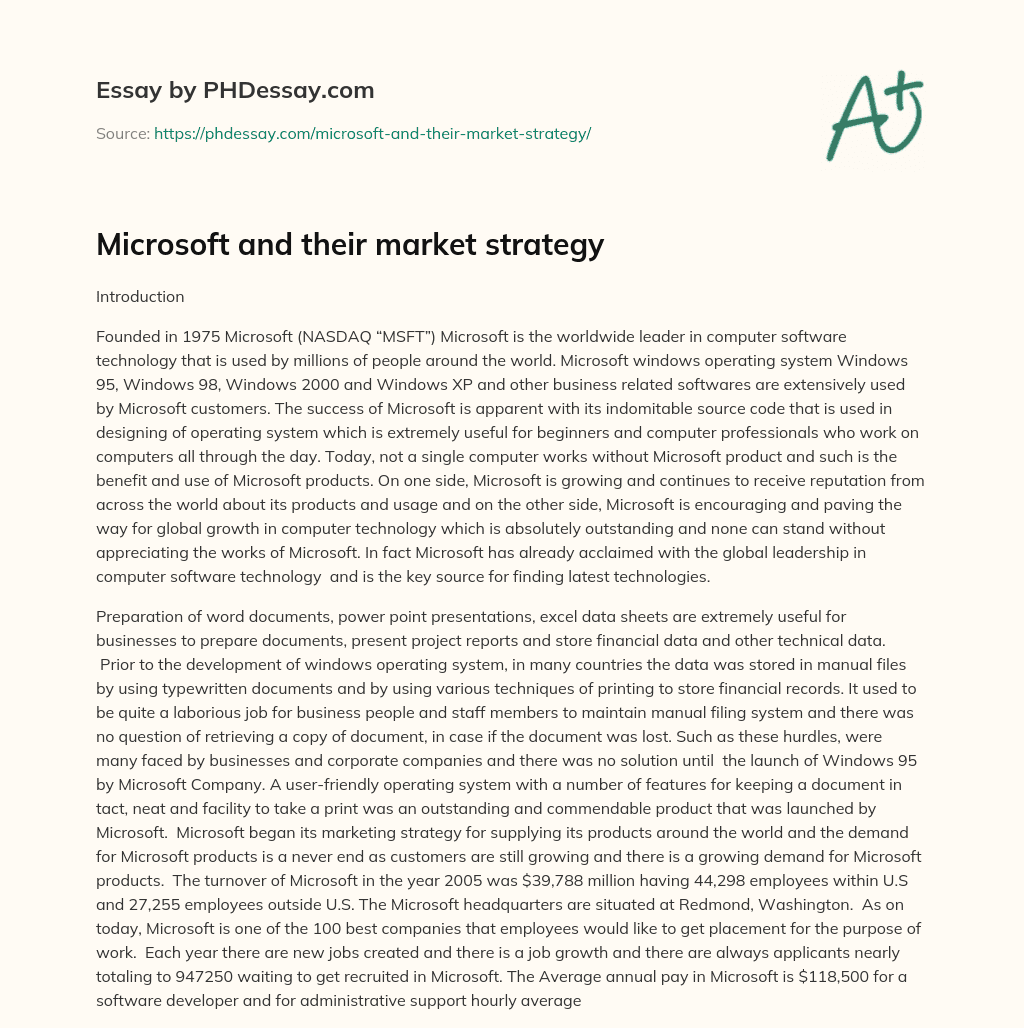 Microsoft and their market strategy essay