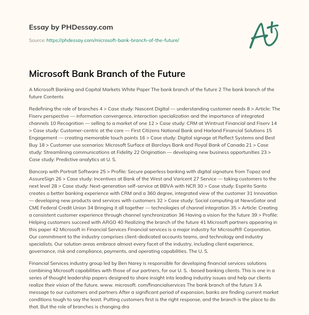 Microsoft Bank Branch of the Future essay