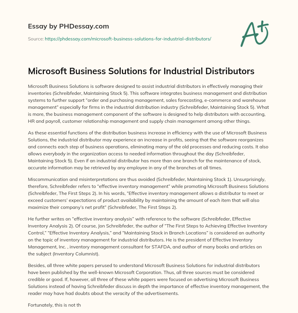 Microsoft Business Solutions for Industrial Distributors essay