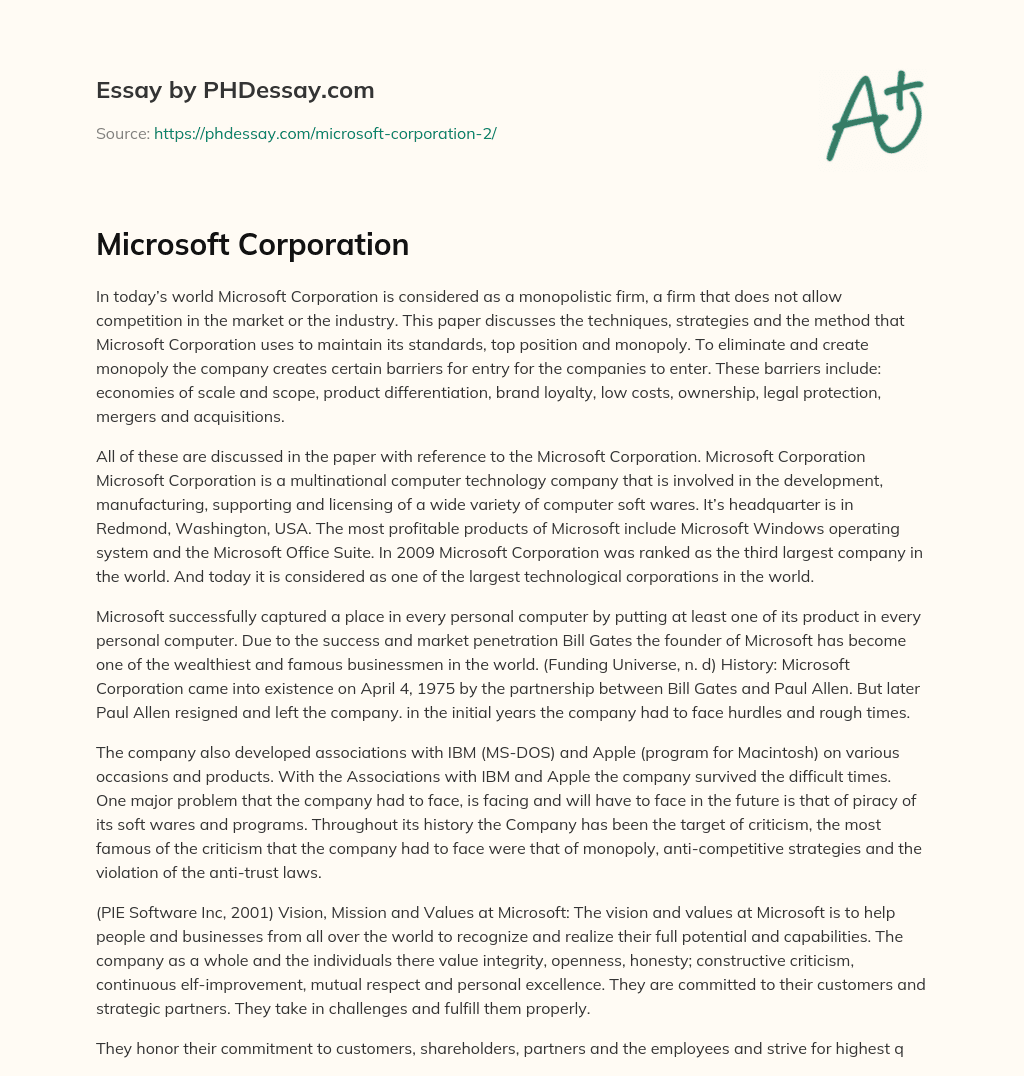 write essay on microsoft corporation