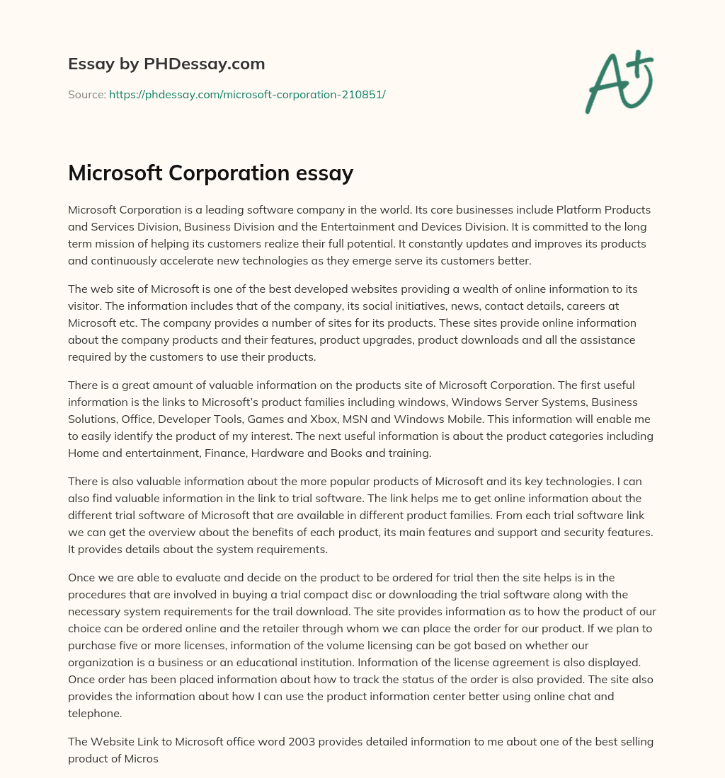 Microsoft Corporation essay essay