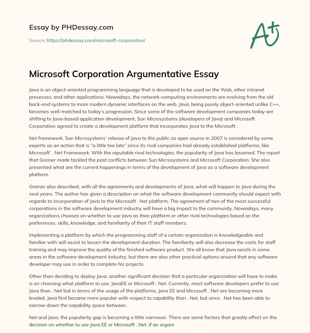 Microsoft Corporation Argumentative Essay essay
