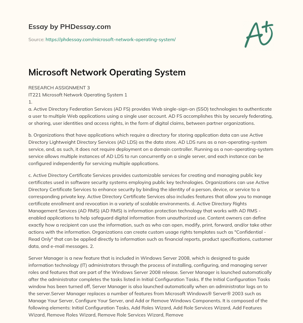 Microsoft Network Operating System essay