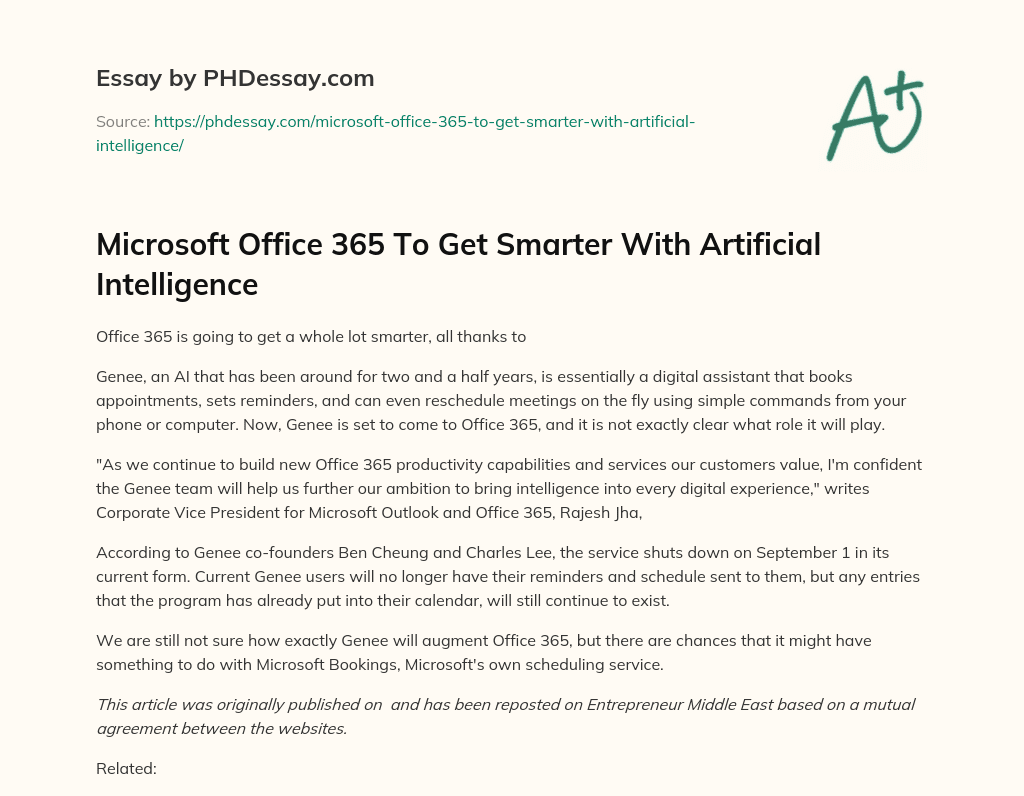 Microsoft Office 365 To Get Smarter With Artificial Intelligence essay