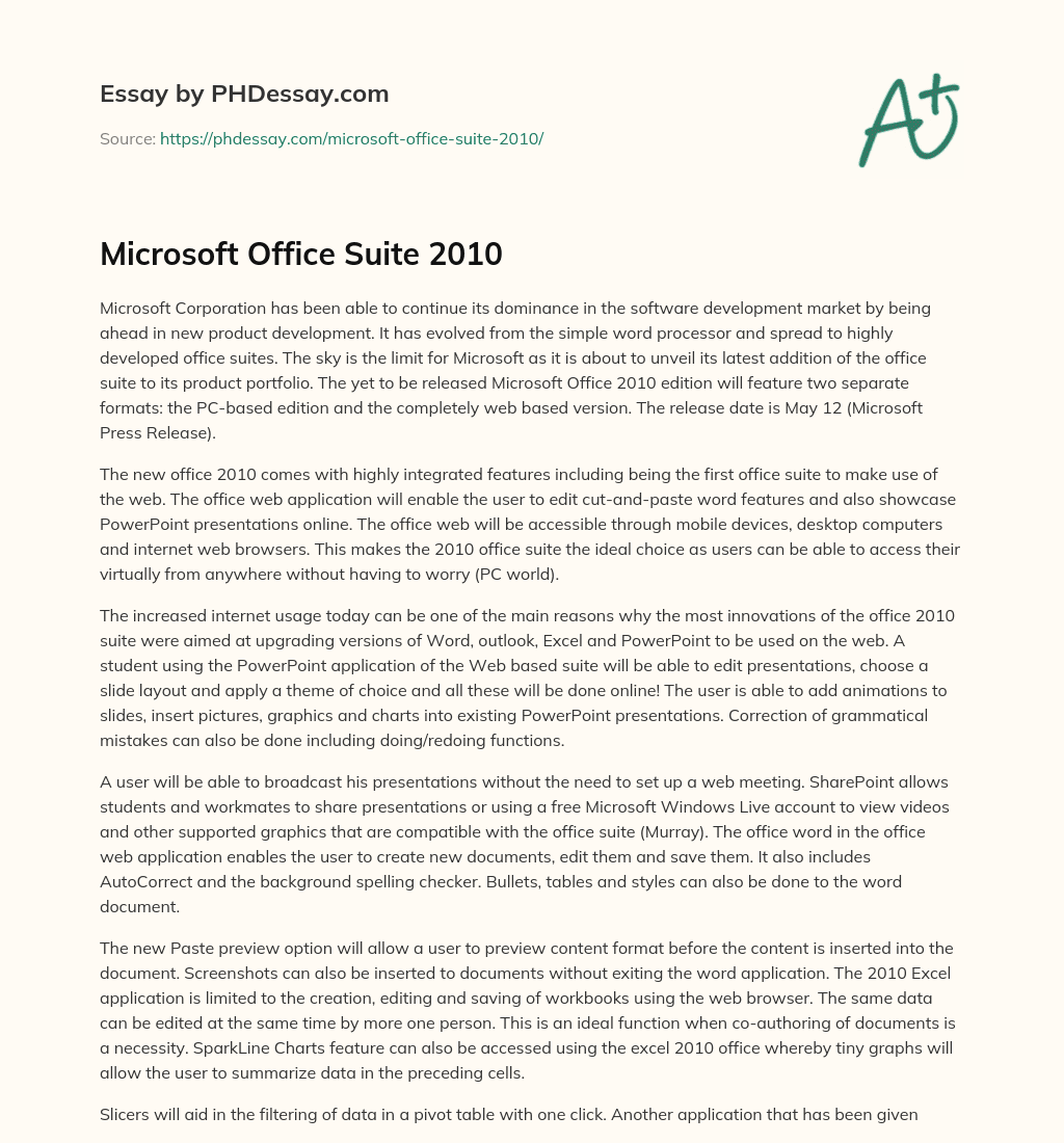 Microsoft Office Suite 2010 essay