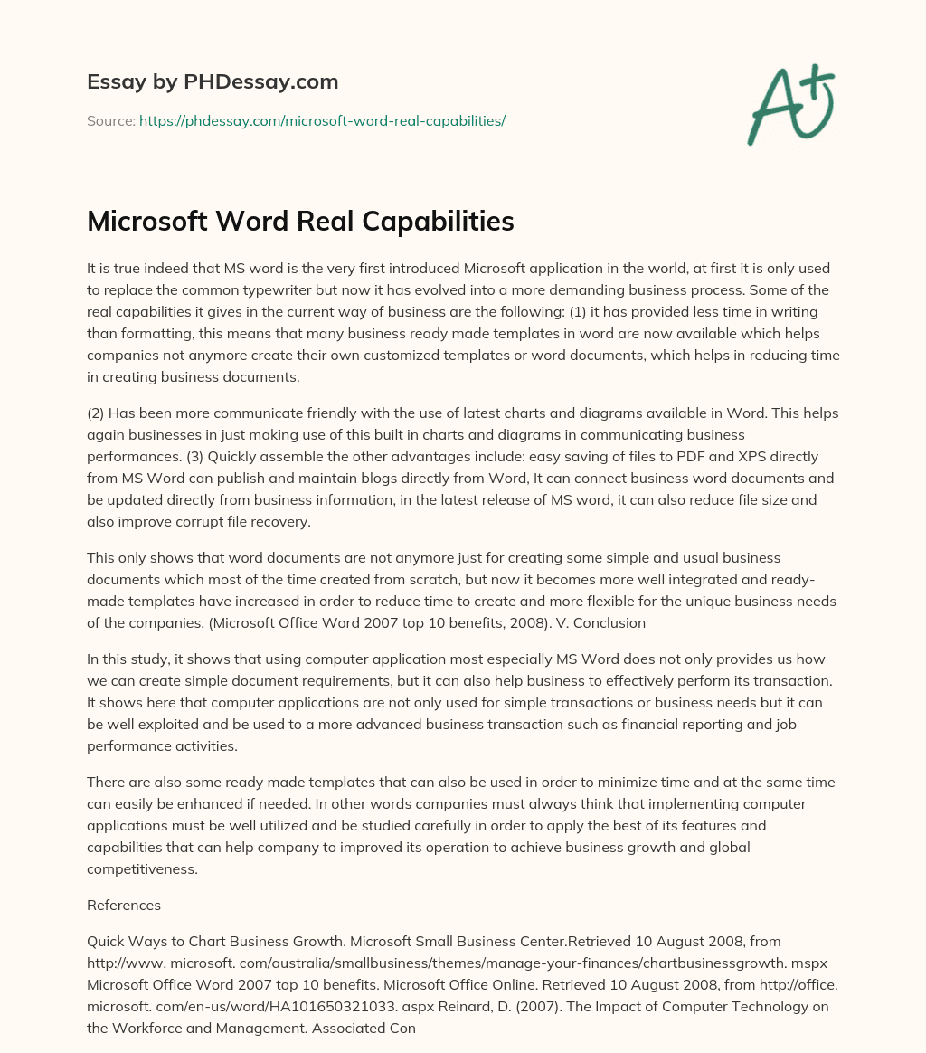 Microsoft Word Real Capabilities essay