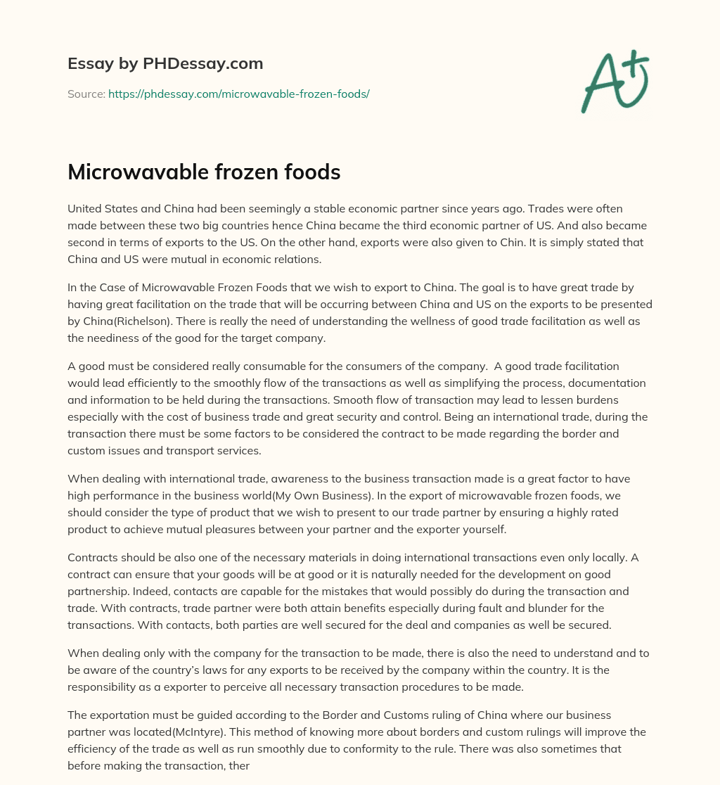 Microwavable frozen foods essay