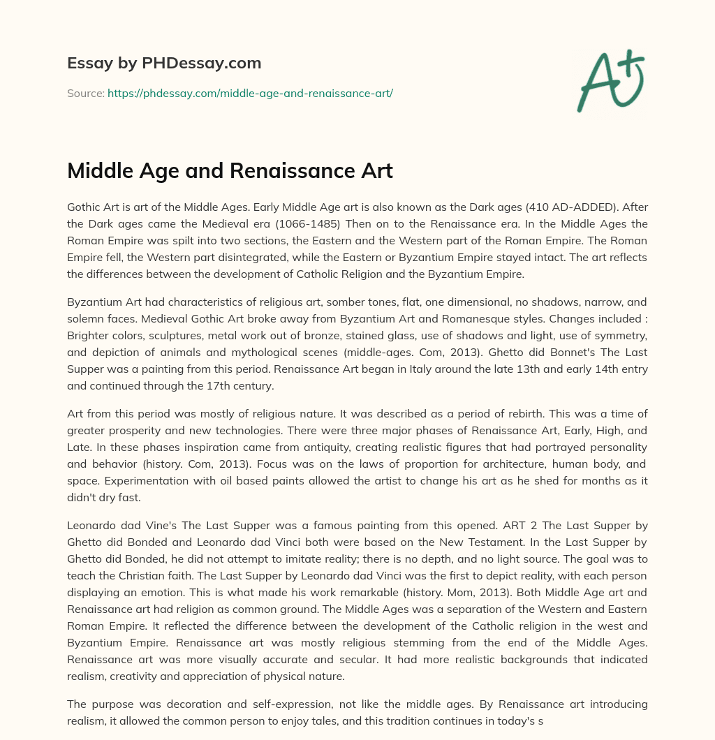 Middle Age and Renaissance Art essay