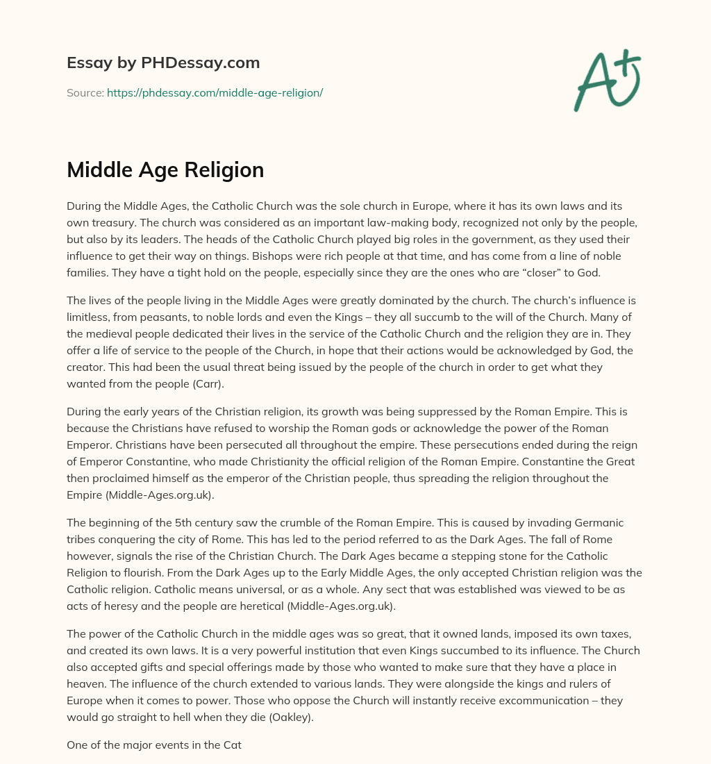Middle Age Religion essay