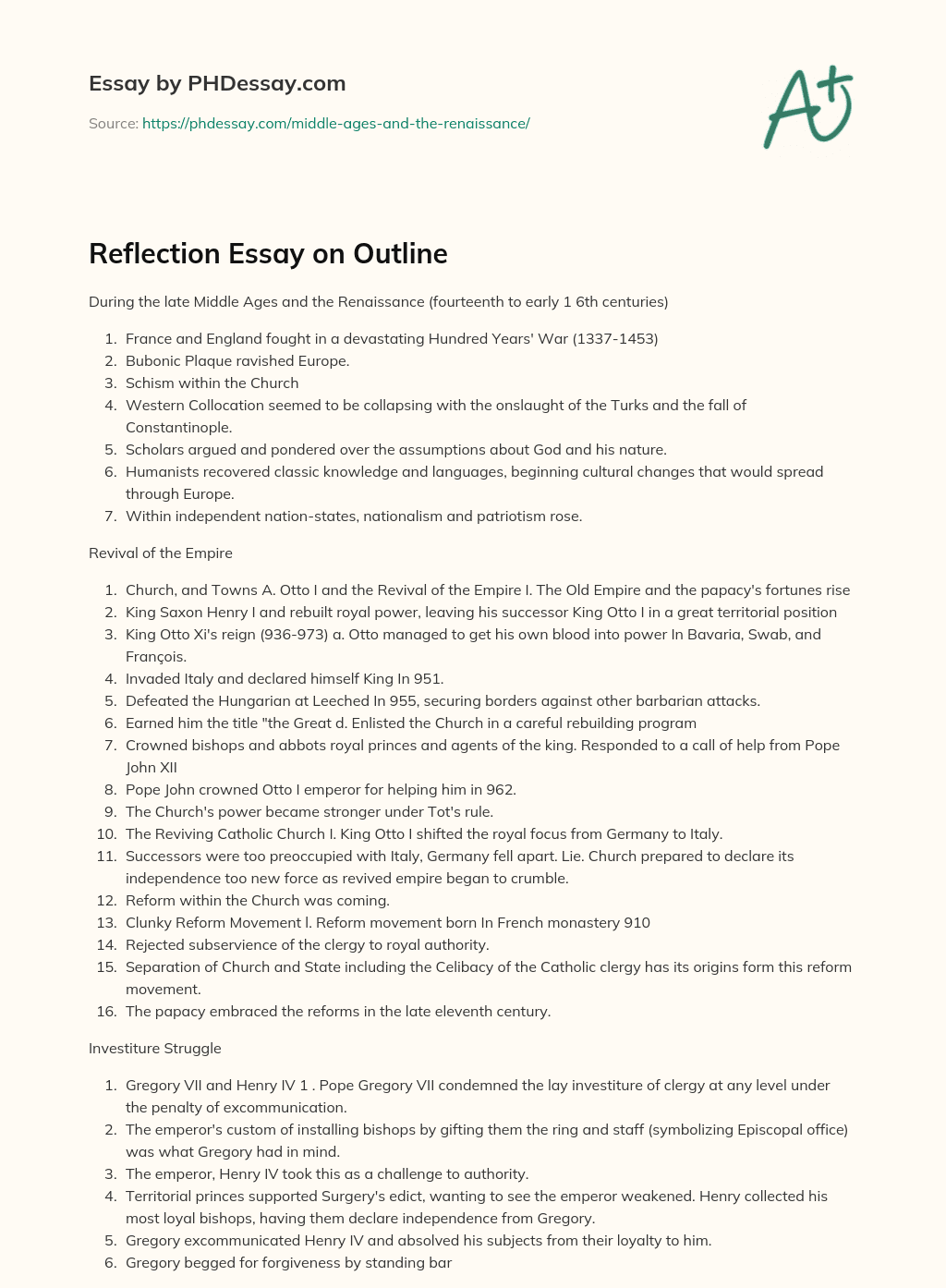 Reflection Essay on Outline essay