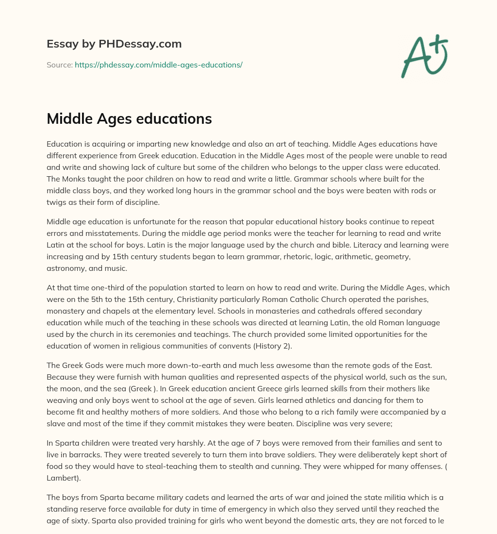 Middle Ages educations essay