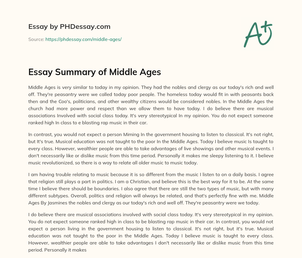 essay about the middle ages