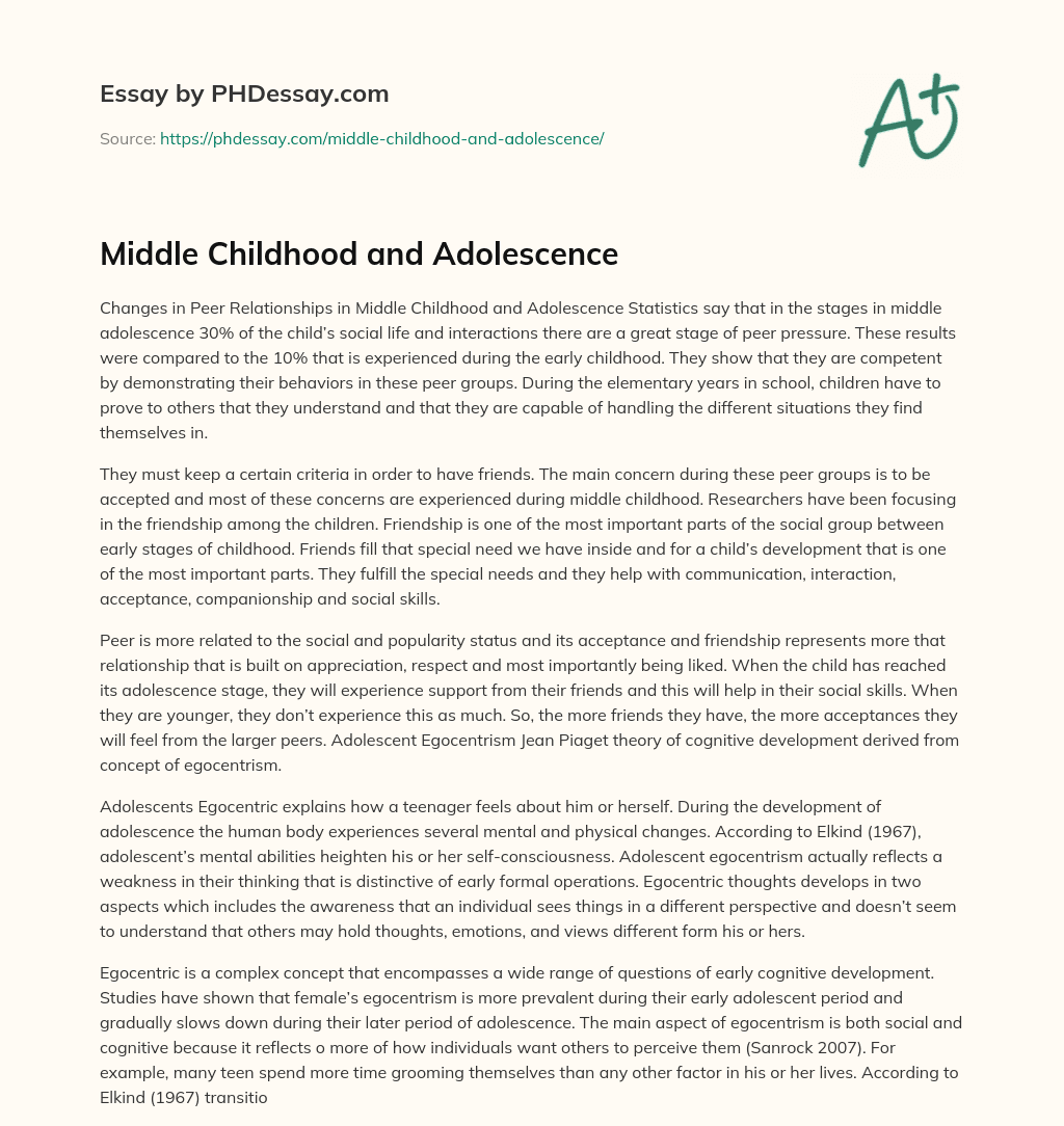 Middle Childhood and Adolescence essay