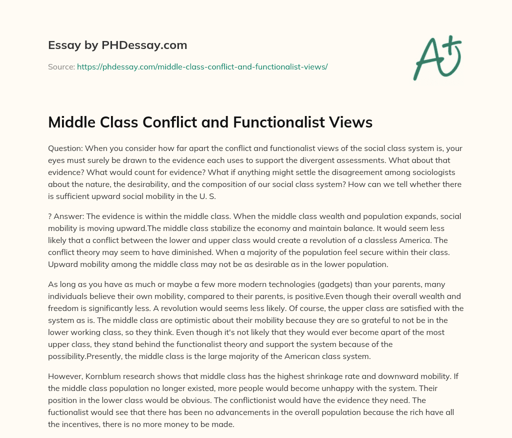 Middle Class Conflict and Functionalist Views essay