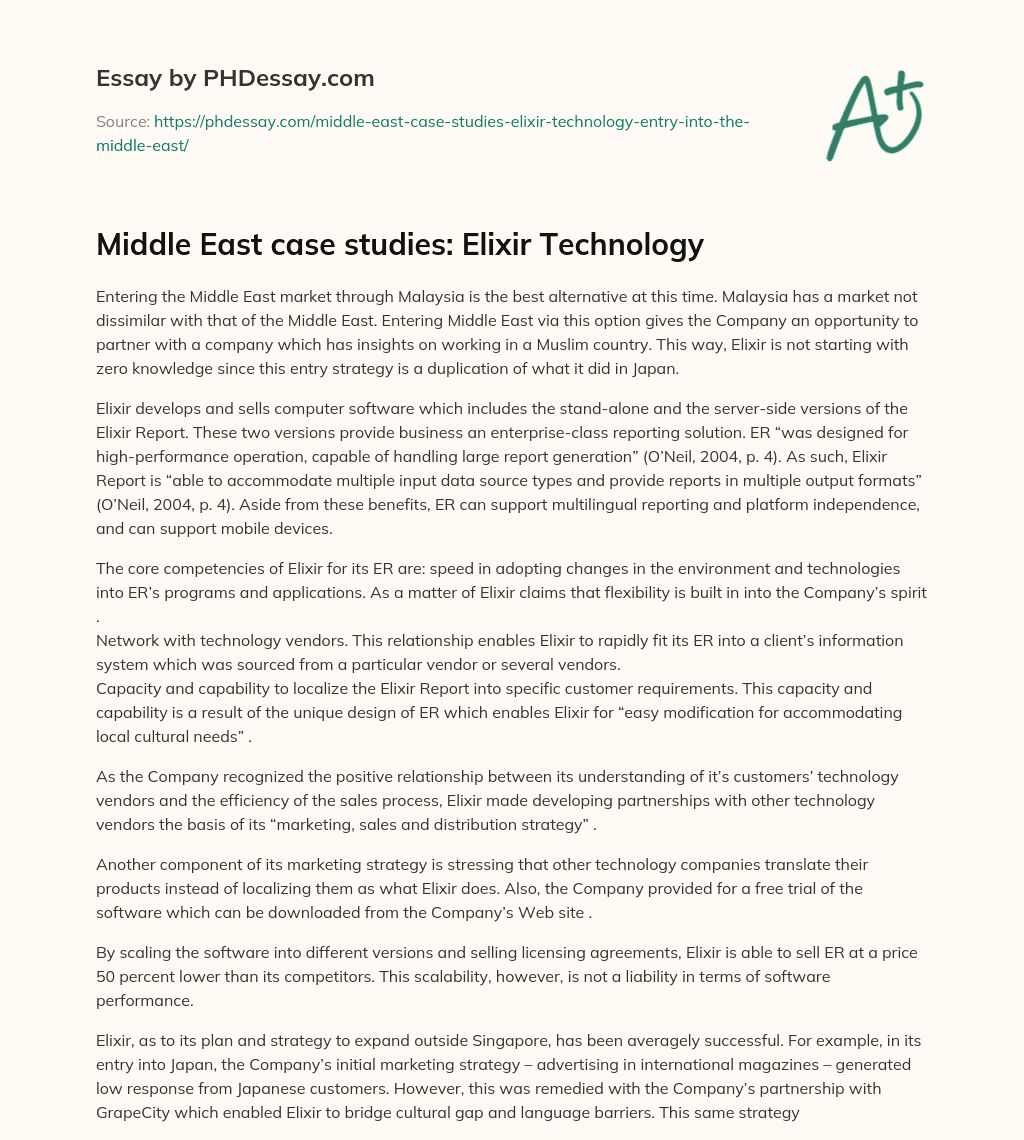 Middle East case studies: Elixir Technology essay