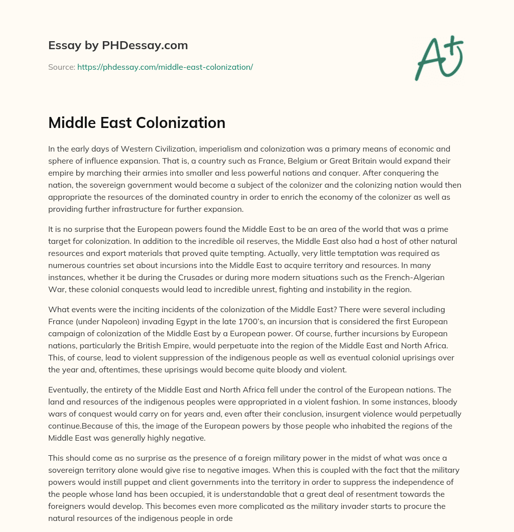 Middle East Colonization essay
