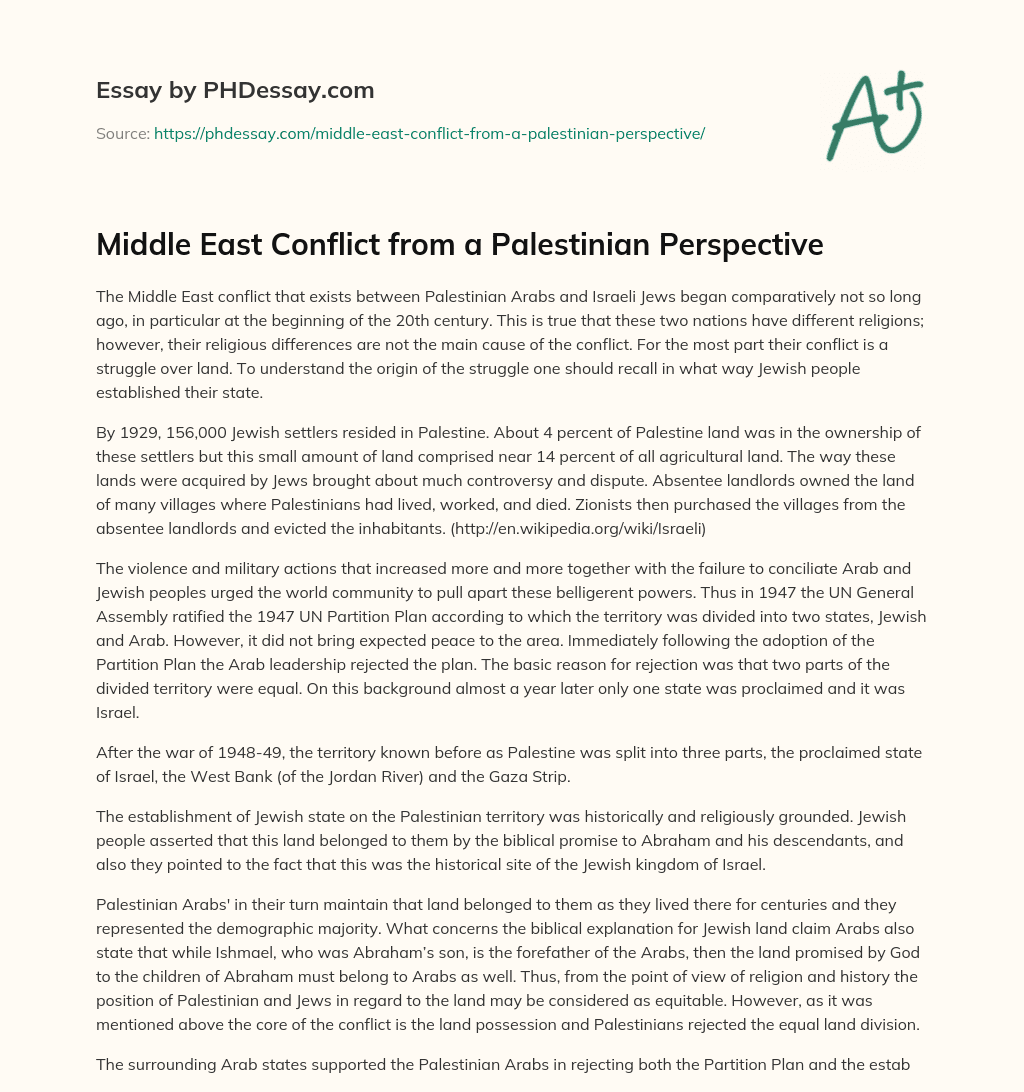 Middle East Conflict from a Palestinian Perspective essay