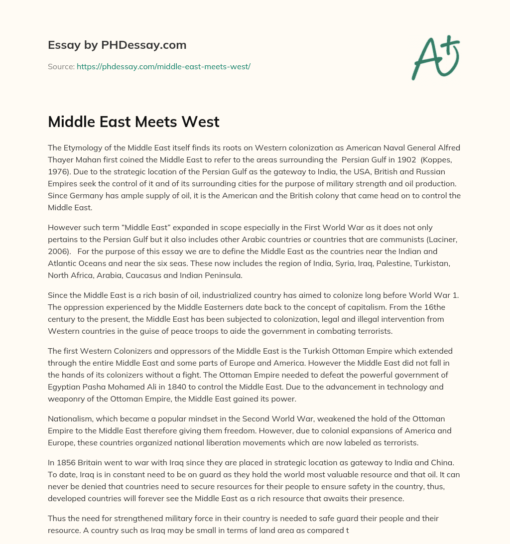 Middle East Meets West essay
