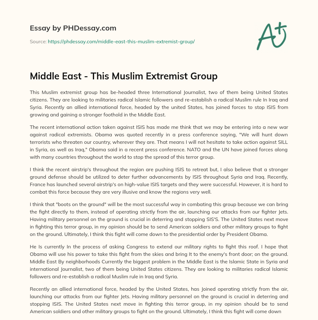 Middle East – This Muslim Extremist Group essay