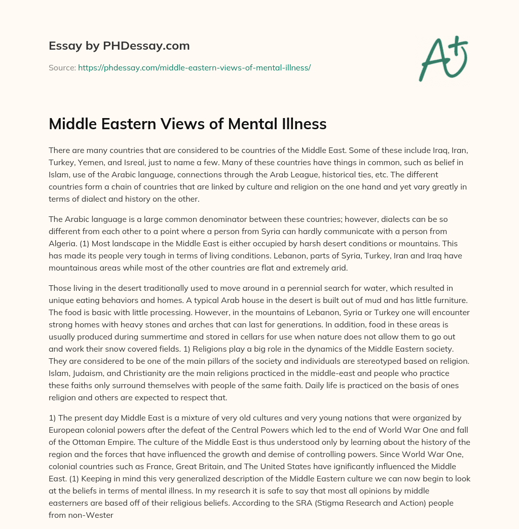 Middle Eastern Views of Mental Illness essay