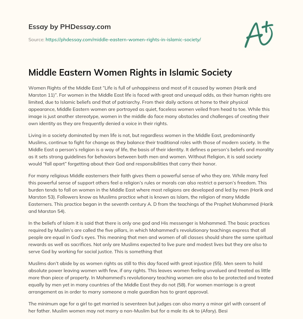 women's rights in middle east essay