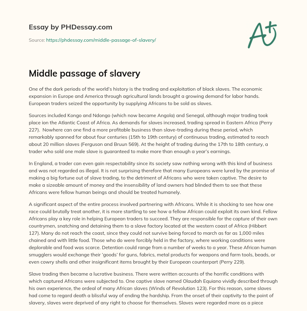 Middle passage of slavery essay