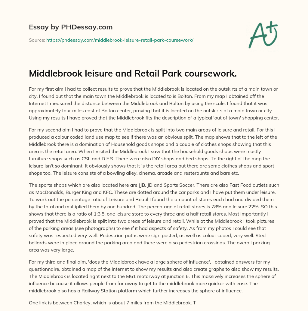 Middlebrook leisure and Retail Park coursework. essay
