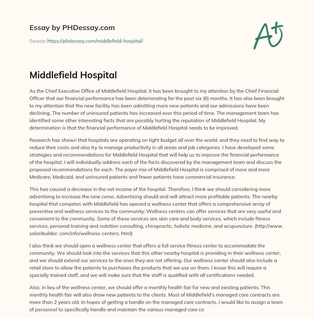 Middlefield Hospital essay