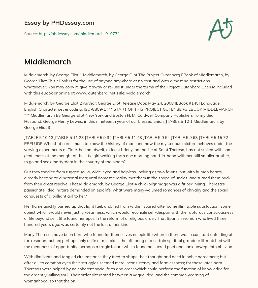 Middlemarch by George Eliot: A Free eBook with No Restrictions essay