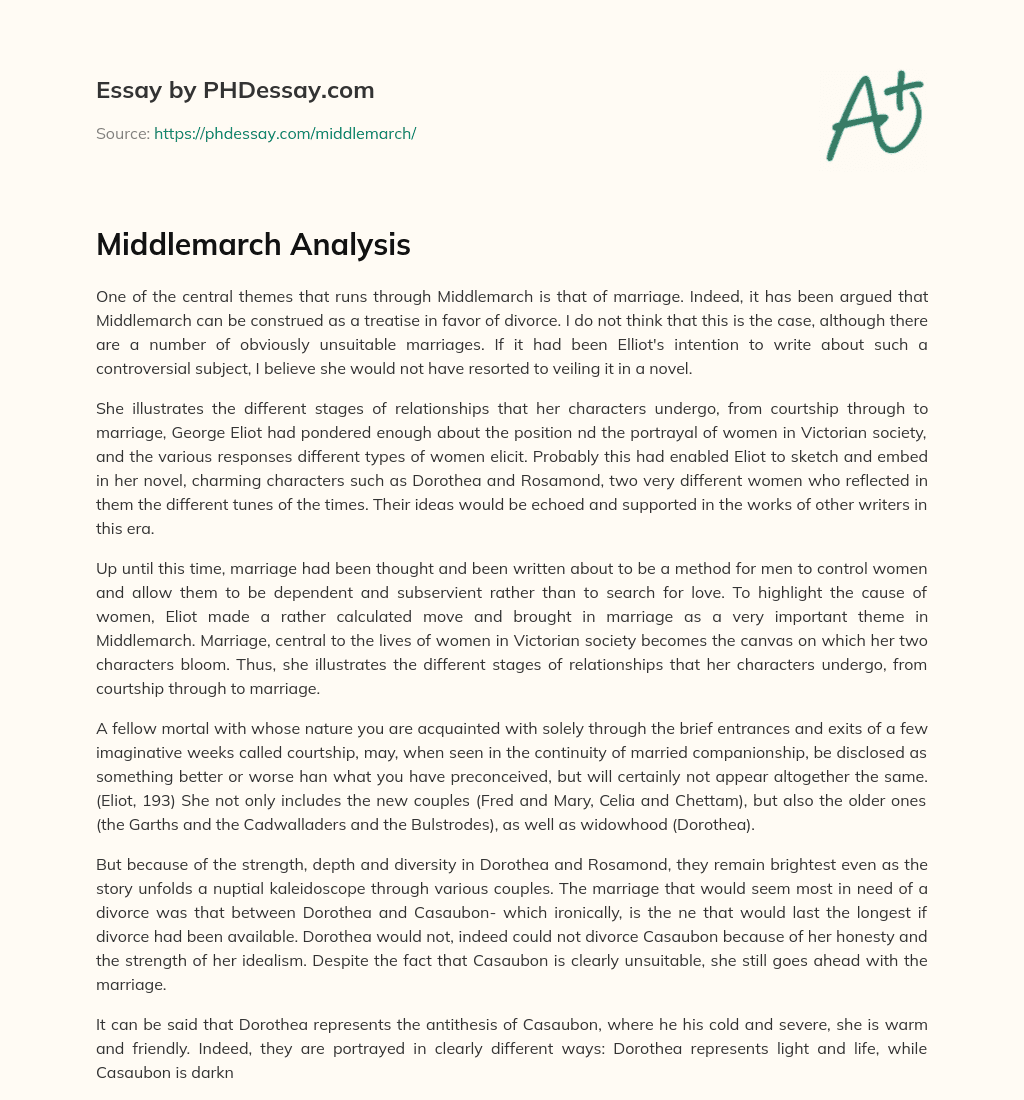 Middlemarch Analysis Essay Example