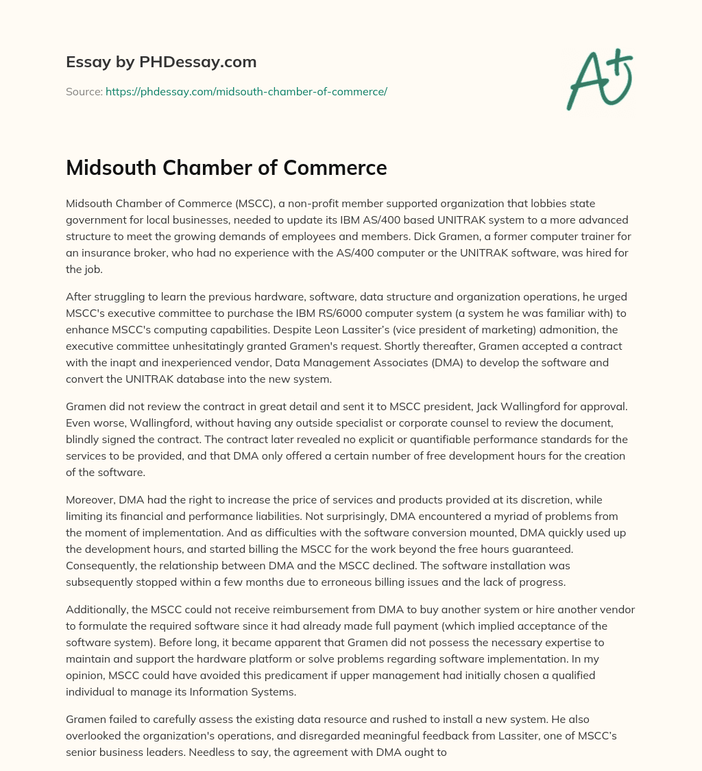 Midsouth Chamber of Commerce essay