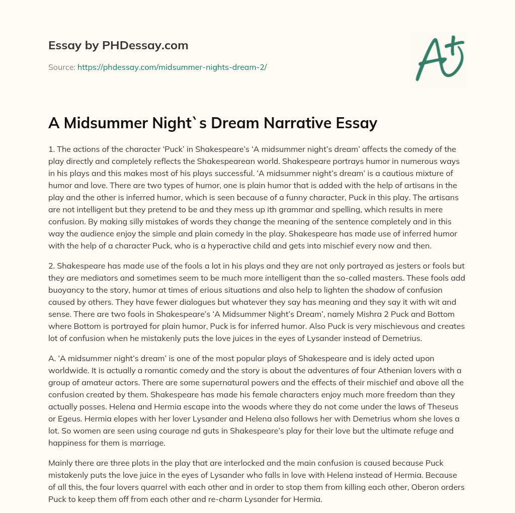 A Midsummer Night`s Dream Narrative Essay essay