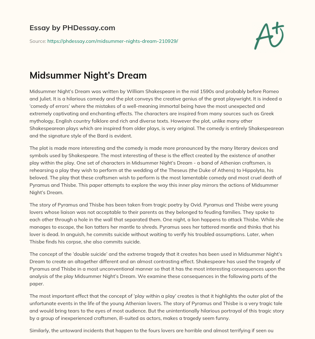 Midsummer Night’s Dream essay