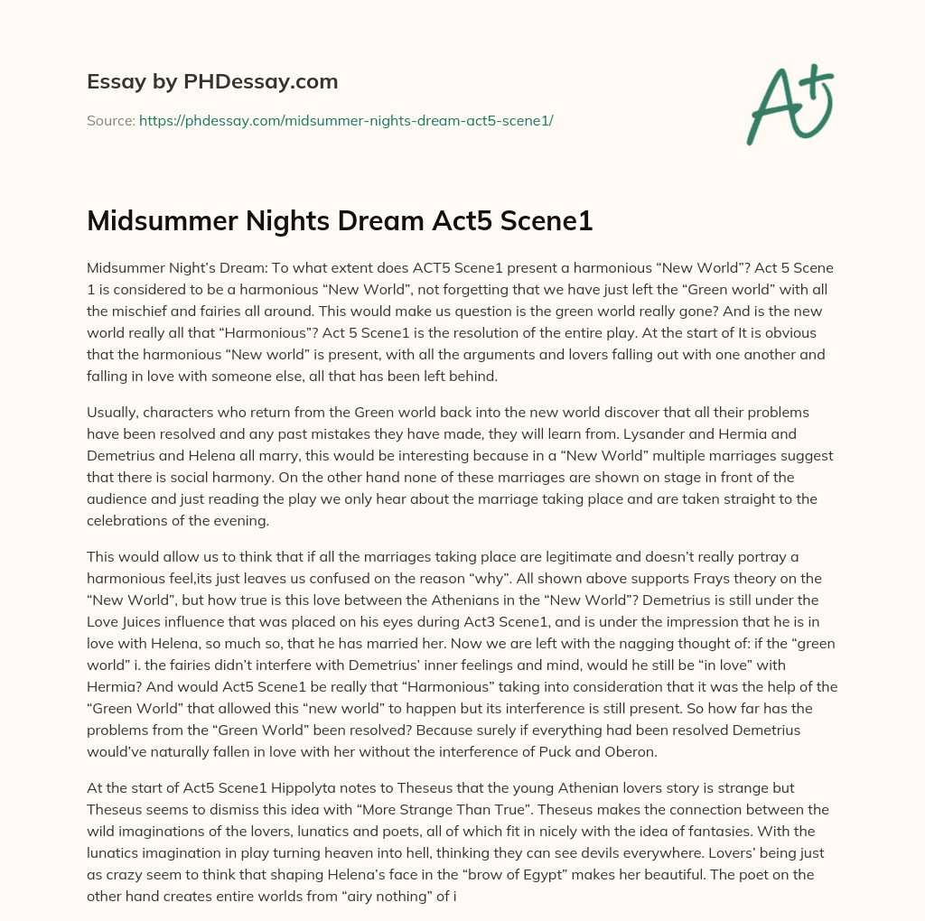 Midsummer Nights Dream Act5 Scene1 essay
