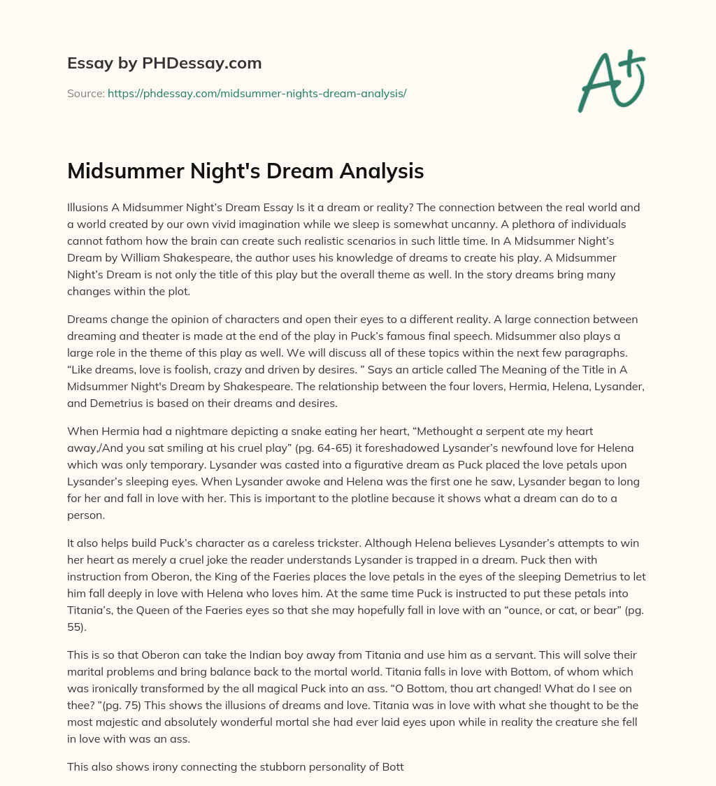 a midsummer night's dream literary analysis essay