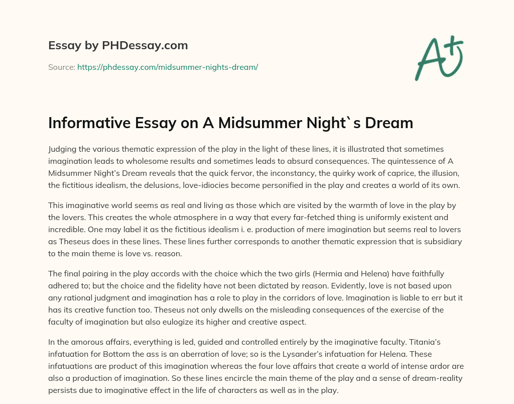 Informative Essay on A Midsummer Night`s Dream essay